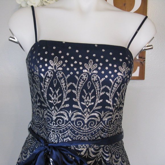 Masquerade Navy & Silver Sparkle Prom Dress - Picture 2 of 9